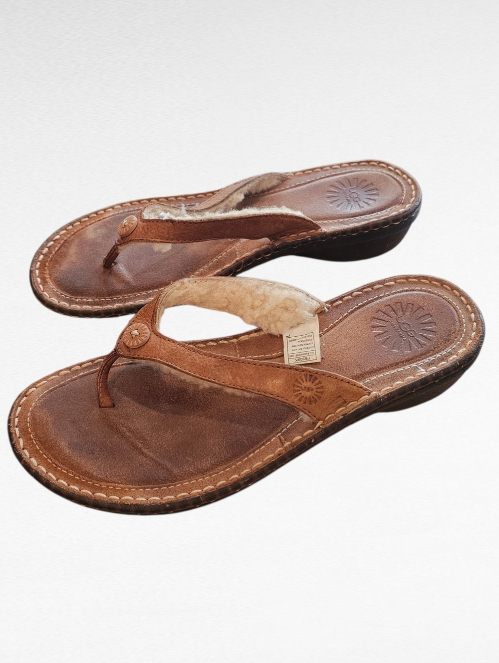 UGG Women's Hamoa Leather Sheepskin Lined Flip Flop Sandals Size 8